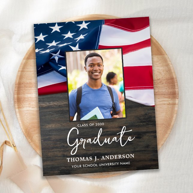 Patriotic USA American Flag Military Graduation Invitation Postcard (Creator Uploaded)