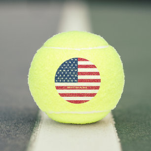 Patriotic USA American Flag Monogram Personalised Tennis Balls