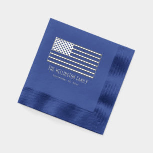 Patriotic USA American Flag Name Date Foil Napkins