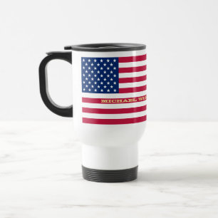 Patriotic USA American Flag Personalised Monogram Travel Mug