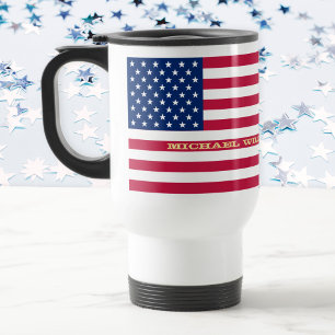 Patriotic USA American Flag Personalised Monogram Travel Mug