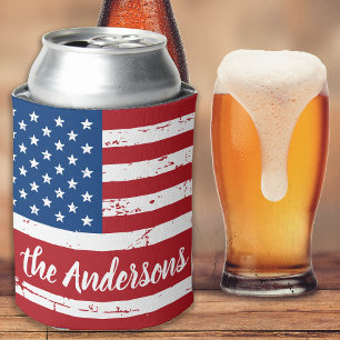 Patriotic USA American Flag Personalised Name Can Cooler