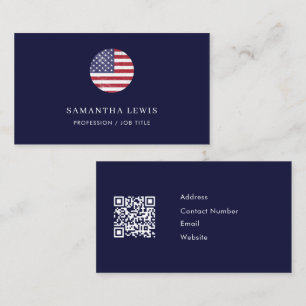Patriotic USA American Flag QR Code Business Card