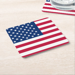 Patriotic USA American Flag Red White and Blue  Square Paper Coaster