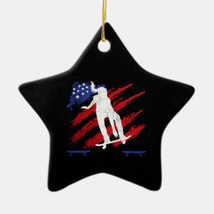 Patriotic USA American Flag Womens Skateboarding Ceramic Tree Decoration