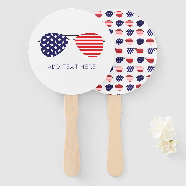 Patriotic USA Aviator Sunglasses Add Own Text Hand Fan (Front and Back)