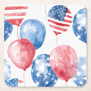 Patriotic USA Balloons Square Paper Coaster