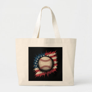 Patriotic USA Baseball American Flag Vintage Sport Large Tote Bag