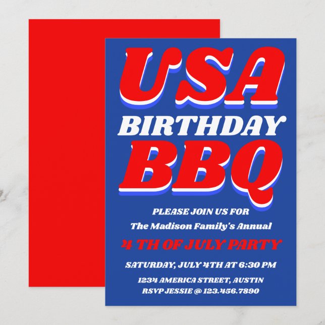 Patriotic USA BBQ Party Invitation (Front/Back)