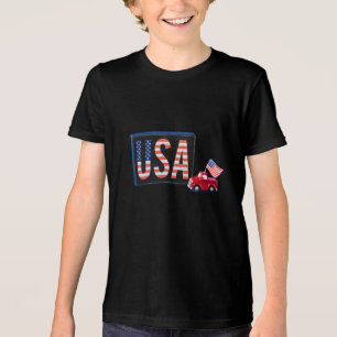 Patriotic USA Block with Red Truck and Flag Tri-Blend Shirt
