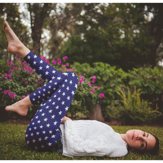 Patriotic USA Blue White Stars Sports Team Pattern Leggings (Patriotic USA Blue White Stars Sports Team Pattern Leggings)