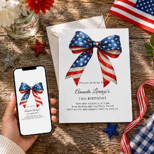 Patriotic USA bow red white blue birthday Invitation