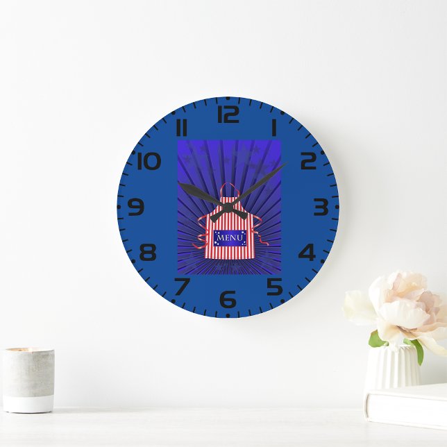 Patriotic USA Chef Red White Blue BBQ Cooking  Large Clock (Creator Uploaded)