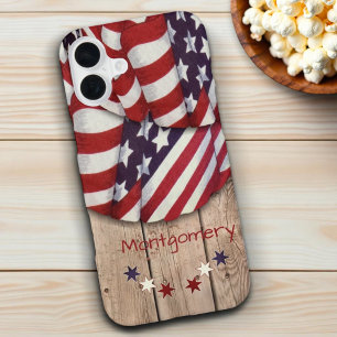 Patriotic USA Colour Bunting on Wood Slat Fence iPhone 16 Plus Case