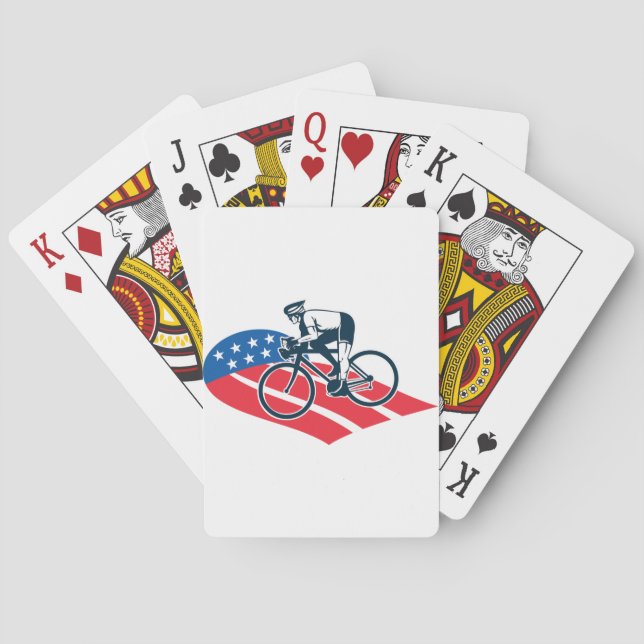 Patriotic USA Cycling American Flag Bike Rider  Playing Cards (Back)