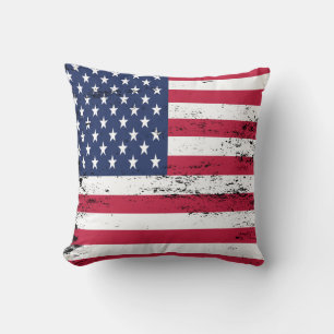 Patriotic USA Distressed Design Style Flag Cushion