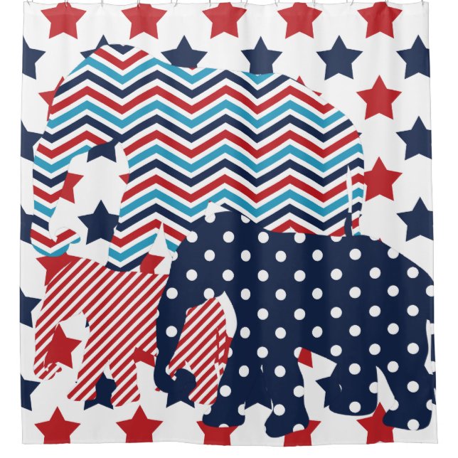 Patriotic USA Elephant Trio Shower Curtain (Front)