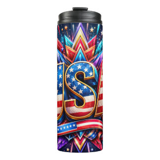 Patriotic USA Explosive Fireworks 4th of July Thermal Tumbler