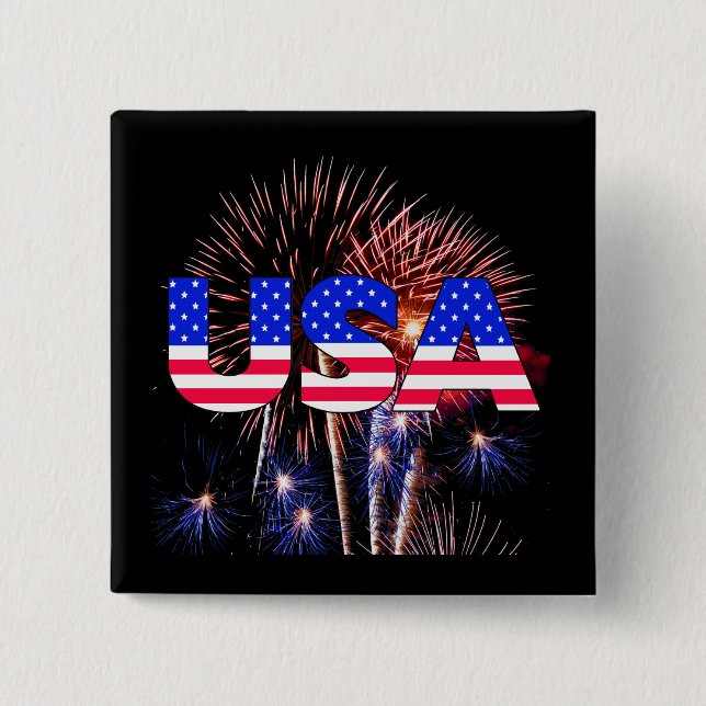 Patriotic USA Fireworks 15 Cm Square Badge (Front)