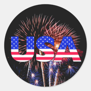 Patriotic USA Fireworks Classic Round Sticker