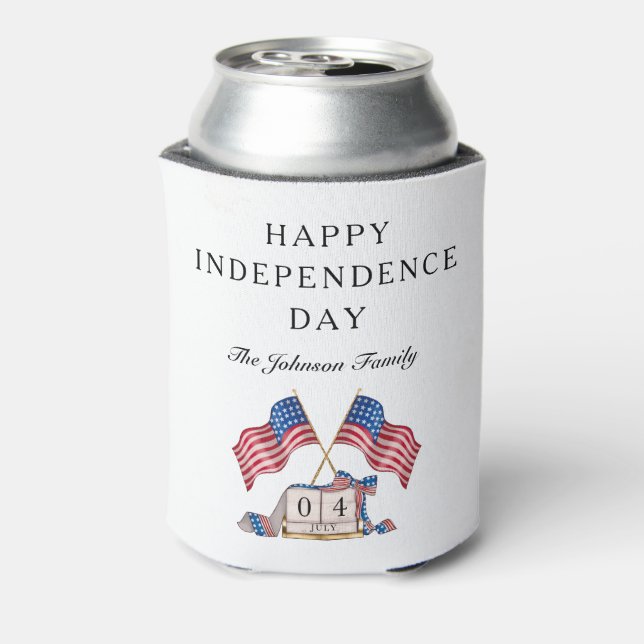 Patriotic USA Flag 4th Of July Can Cooler (Can Back)