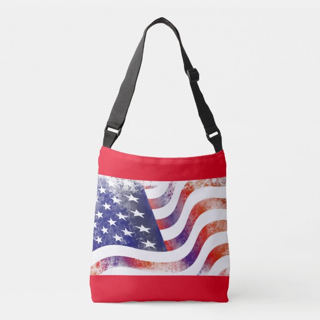 Patriotic USA Flag Adjustable Strap Tote Bag (Front)