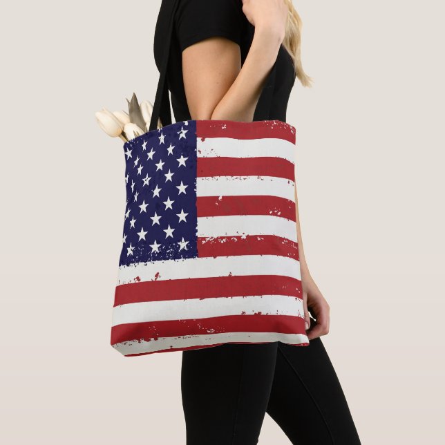 Patriotic USA Flag - American Flag - Distressed Tote Bag (Close Up)
