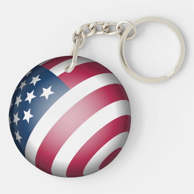Patriotic USA Flag and Map Globe Art Key Ring (Back)
