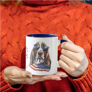 Patriotic USA Flag Basset Hound Dog Mug