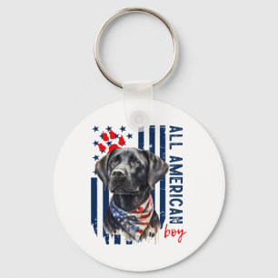 Patriotic Usa Flag Black Labrador All American Boy Key Ring