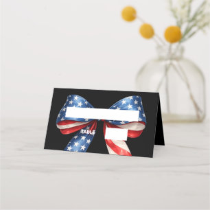 Patriotic USA flag bow coquette red blue black Place Card