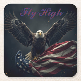 Patriotic USA Flag Eagle Square Paper Coaster