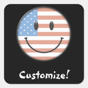 Patriotic USA Flag Face Square Sticker