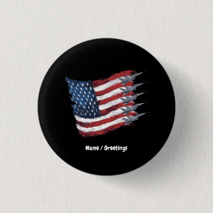 Patriotic USA Flag Fighter Jets 4th of July 3 Cm Round Badge