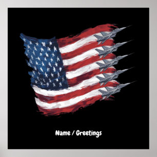 Patriotic USA Flag Fighter Jets 4th of July  Poster