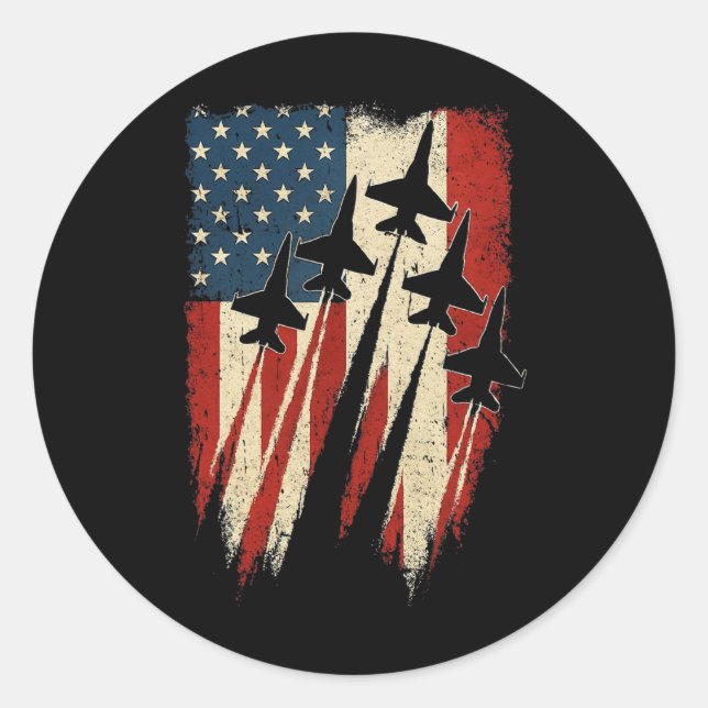 Patriotic Usa Flag Fighter Jets 4th Of July Shirts Classic Round Sticker (Front)