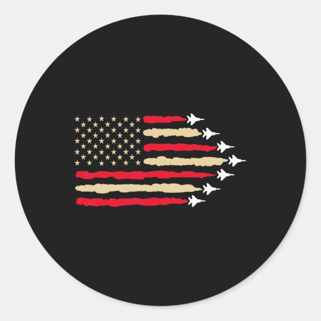 Patriotic Usa Flag Fighter Jets Aeroplane 4th Of J Classic Round Sticker (Front)