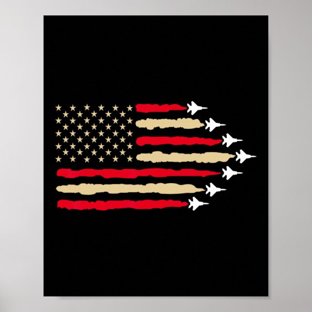 Patriotic Usa Flag Fighter Jets Aeroplane 4th Of J Poster (Front)