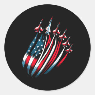 Patriotic Usa Flag Fighter Jets Boys 4th Of July Classic Round Sticker