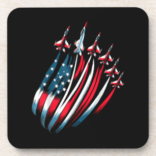 Patriotic USA Flag Fighter Jets Boys 4th of July Coaster