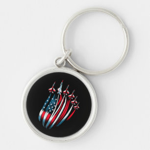 Patriotic USA Flag Fighter Jets Boys 4th of July Key Ring