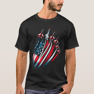 Patriotic Usa Flag Fighter Jets Boys 4th Of July T-Shirt