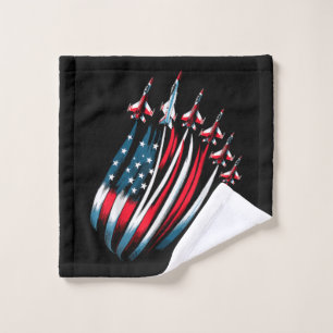 Patriotic USA Flag Fighter Jets Boys 4th of July Wash Cloth