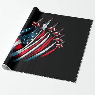 Patriotic USA Flag Fighter Jets Boys 4th of July Wrapping Paper