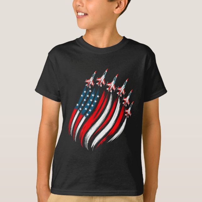 Patriotic Usa Flag Fighter Jets Boys Mens 4th Of J T-Shirt (Front)