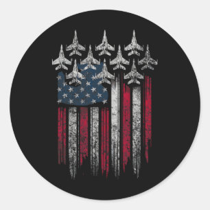 Patriotic Usa Flag Fighter Jets Lover 4th Of July  Classic Round Sticker