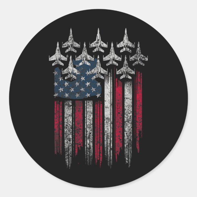Patriotic Usa Flag Fighter Jets Lover 4th Of July  Classic Round Sticker (Front)