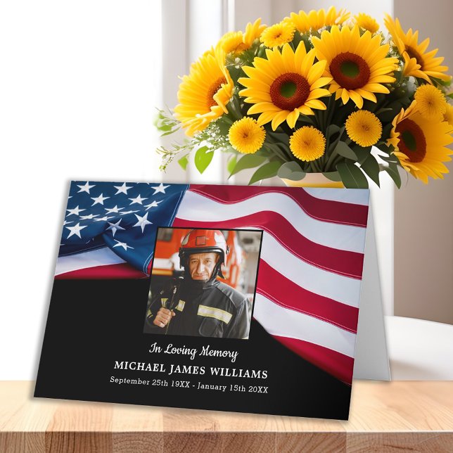 Patriotic USA Flag Firefighter Memorial Funeral Thank You Card (Creator Uploaded)