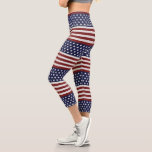 Patriotic USA Flag, Fun American Red White Blue Capri Leggings<br><div class="desc">Show off you pride for the USA with these high-quality,  comfortable high-waisted capri leggings featuring a USA Flag inspired pattern. Add custom text,  monogram,  etc. to personalize. Perfect for working out or hanging out of any patriotic event.</div>