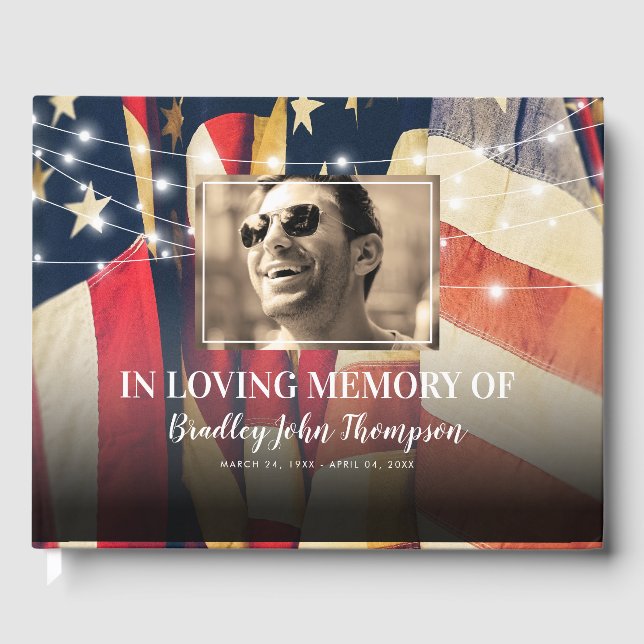 Patriotic USA Flag Funeral Memorial Guest Book (Front)